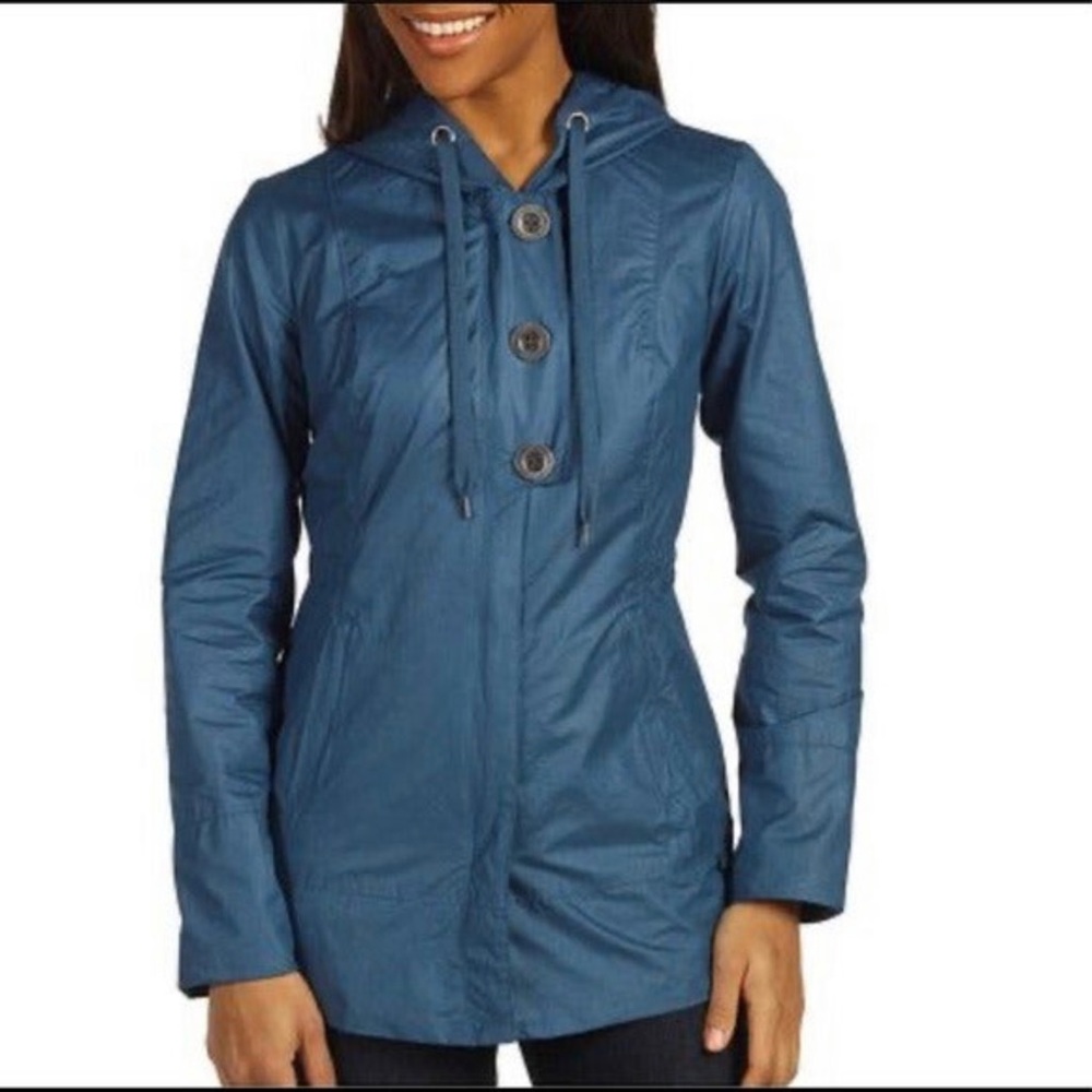 Prana Teal Abby Utility Button Zip Hooded Lined Windbreaker Jacket XS
